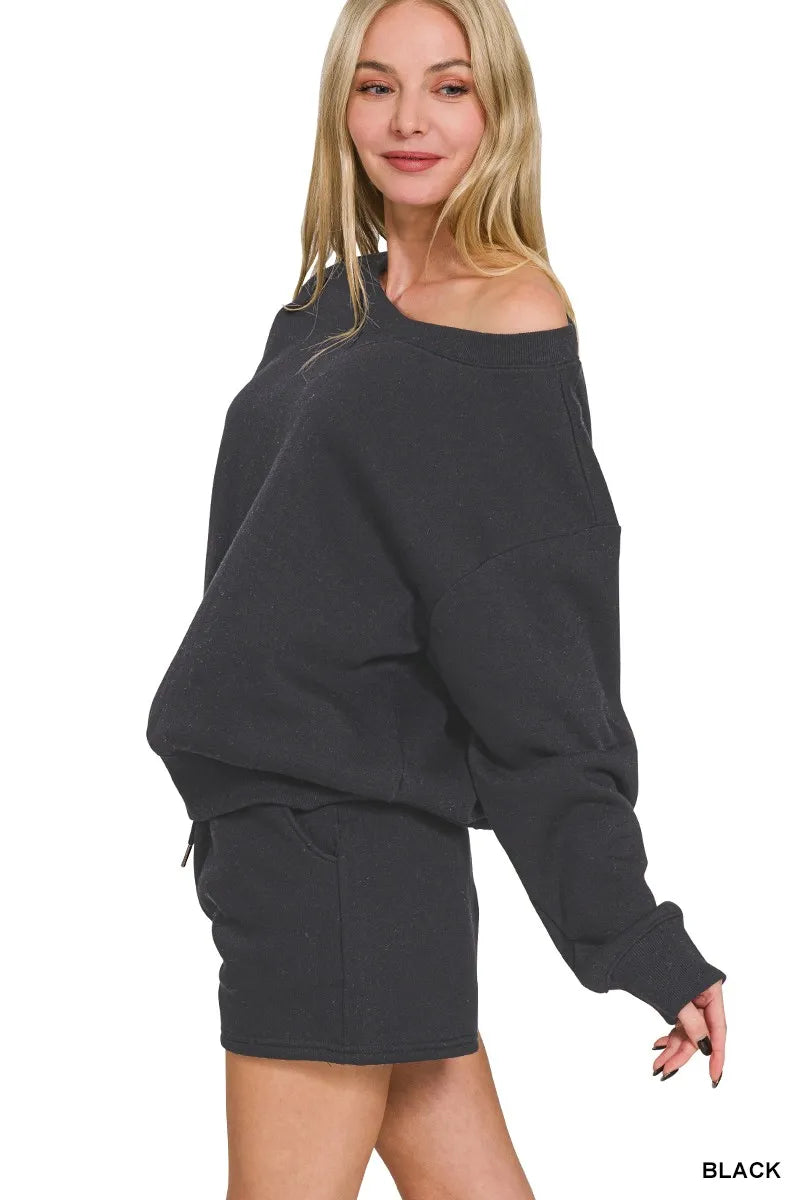 Boat Neck Sweatshirt and Shorts Set