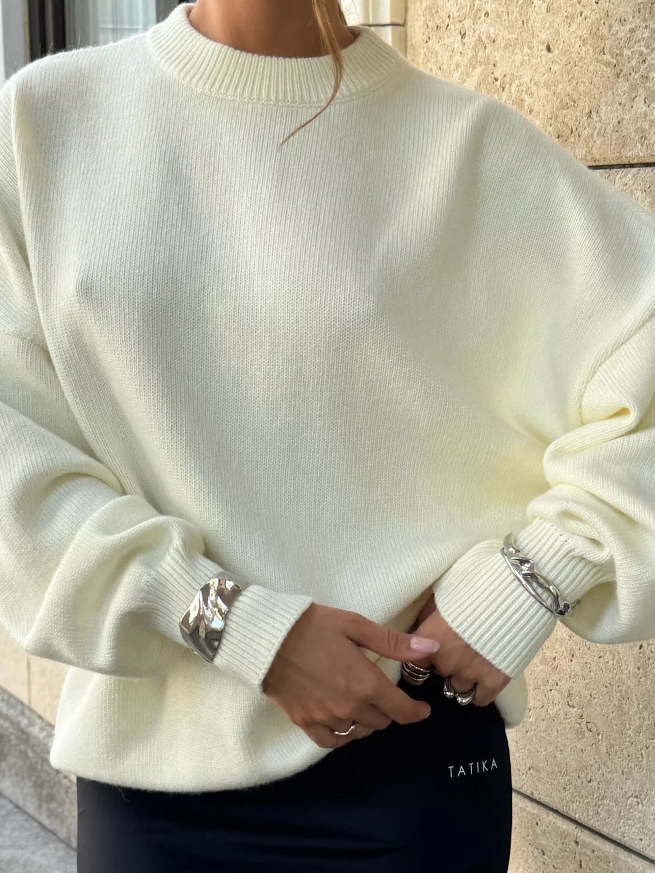 Cutout Dropped Shoulder Sweater