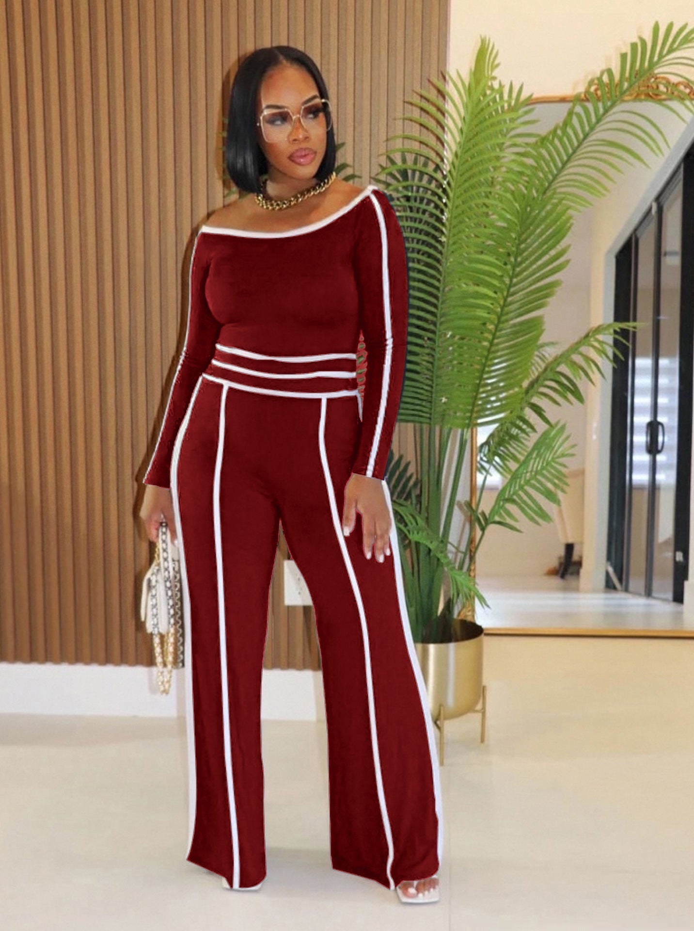 Two Piece High Waisted Wide Leg Pants Set