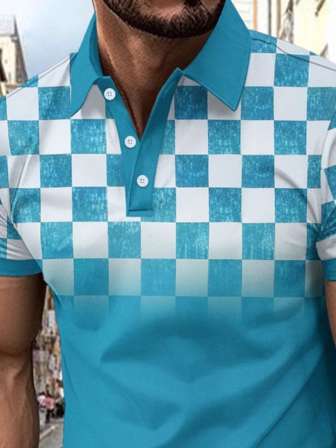 Men's Full Size Checkered Polo Top
