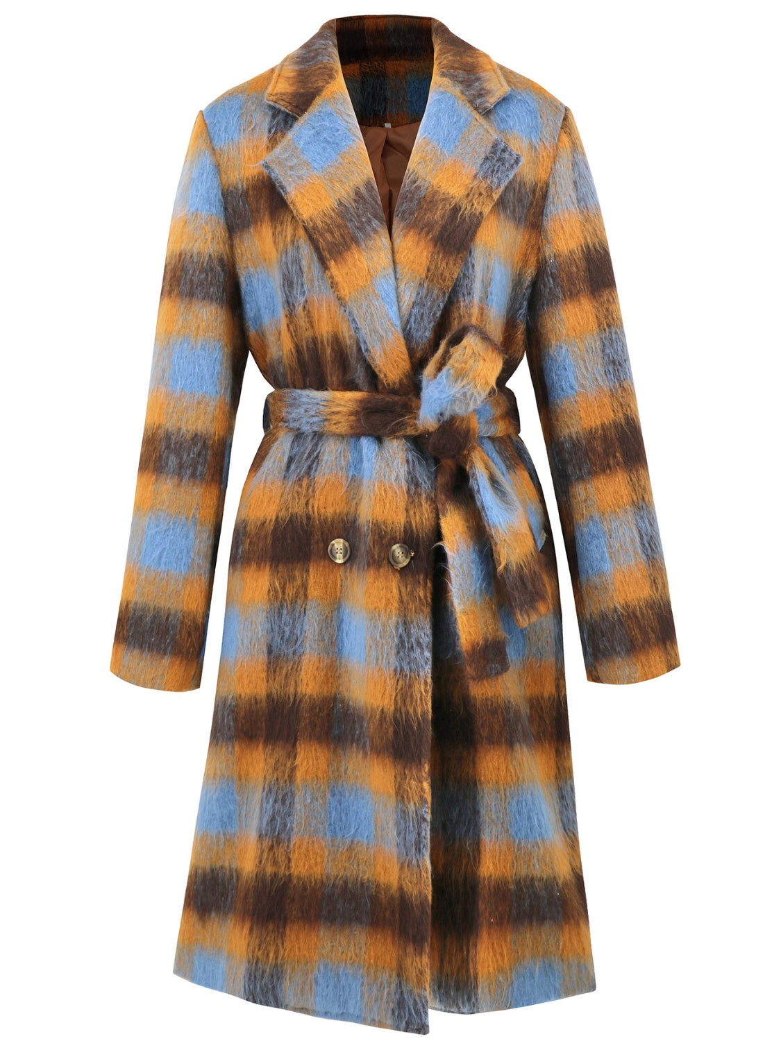 Tied Plaid Collared Coat
