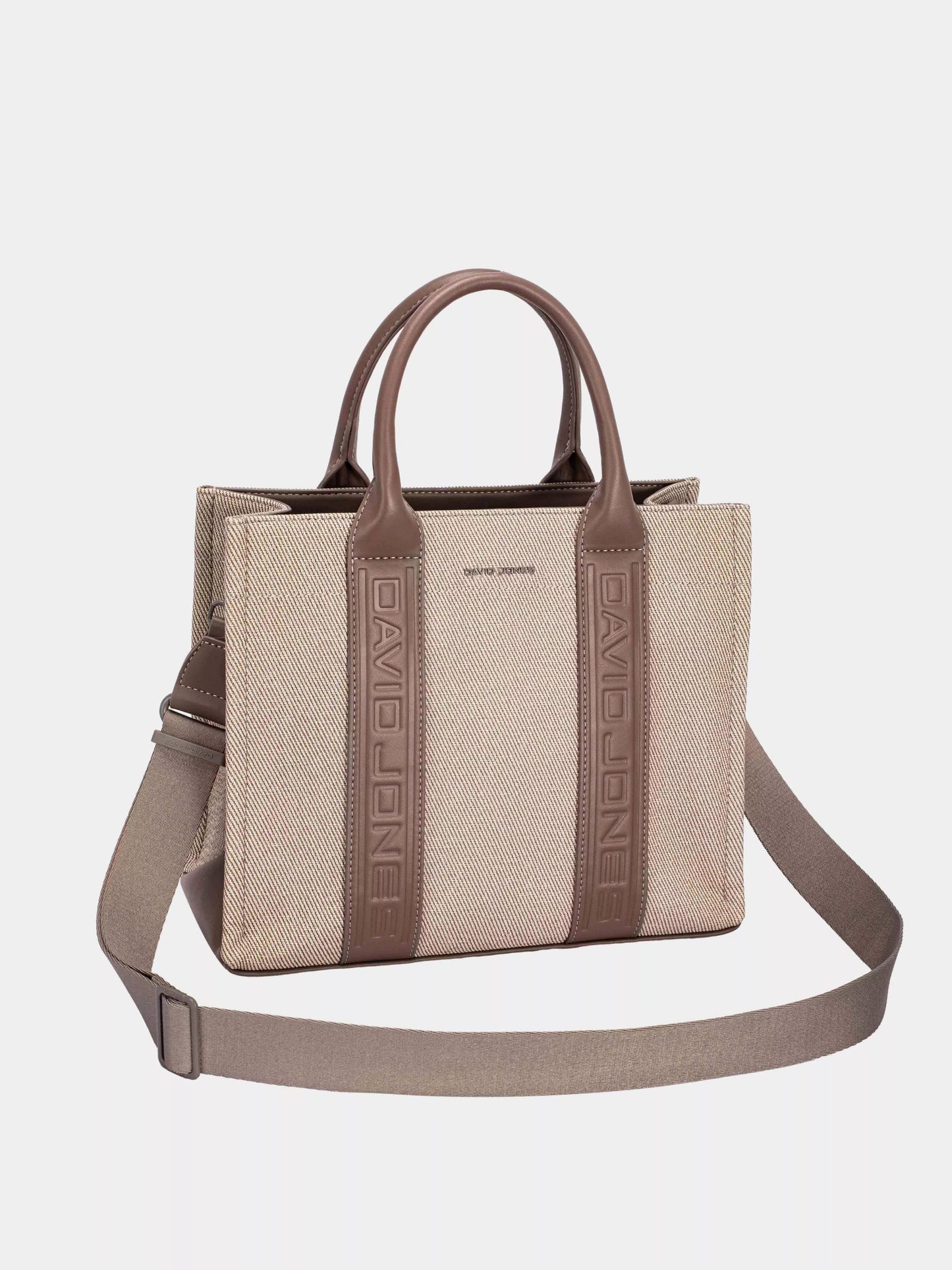 Canvas Tote Handbag with Contrast Leather Handles