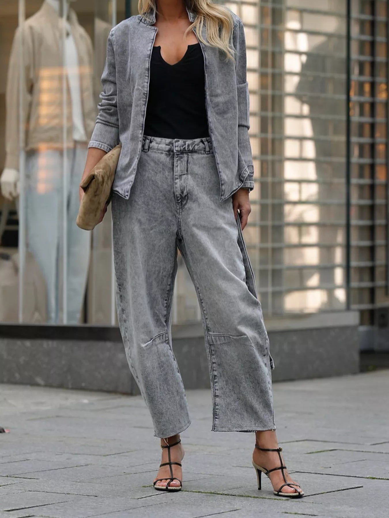 Long Sleeve Wide Leg Denim Set