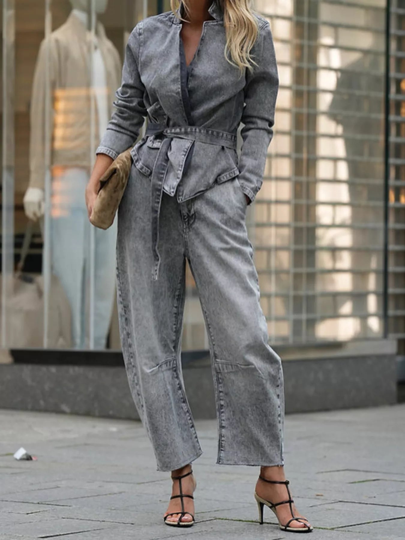 Long Sleeve Wide Leg Denim Set