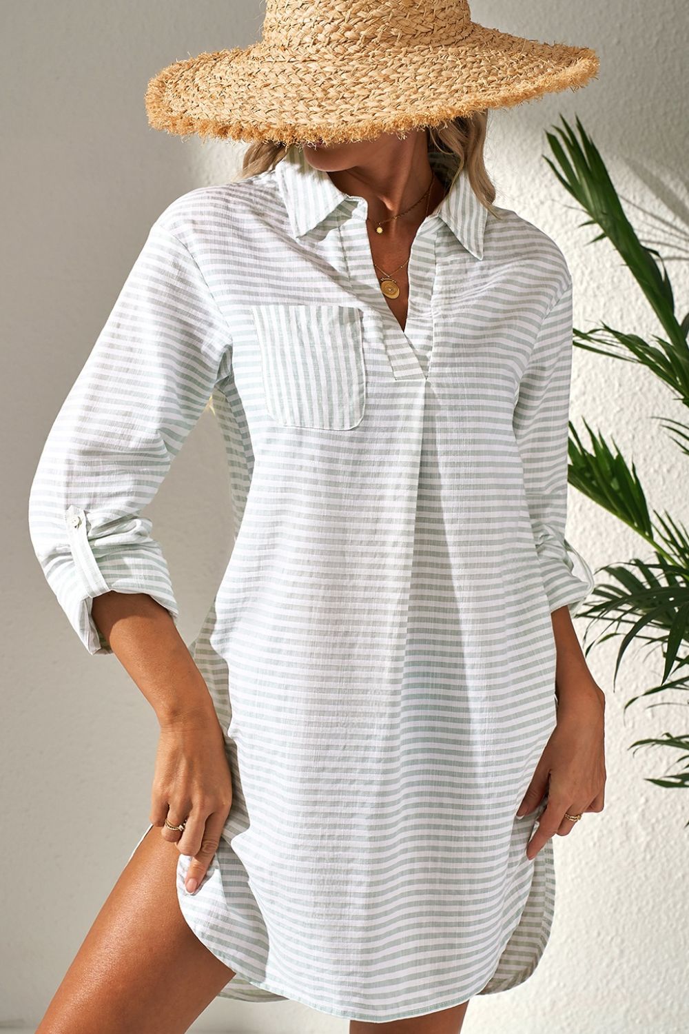 Striped Long Sleeve Mini Shirt Dress