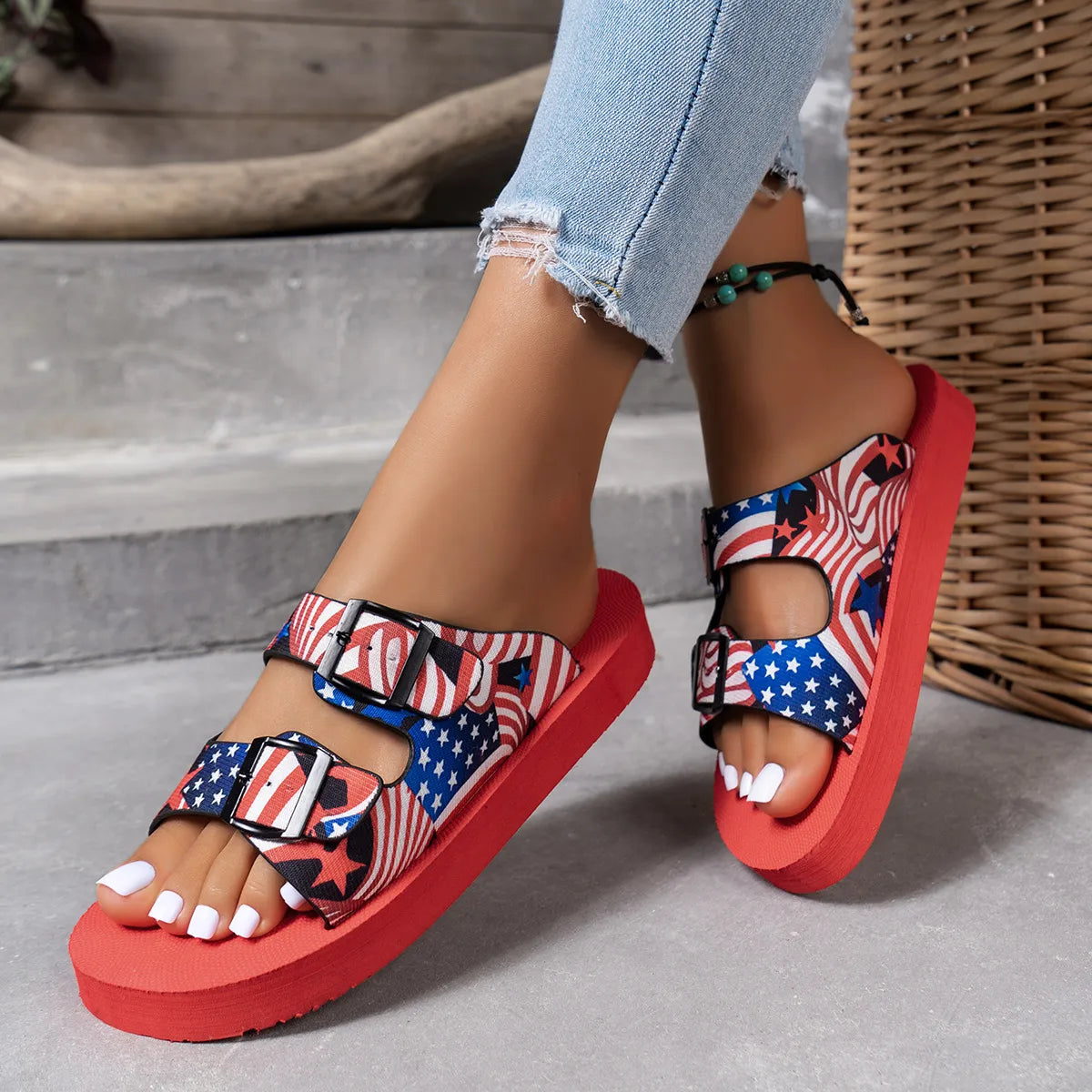 Patriotic Double Strap Sandals