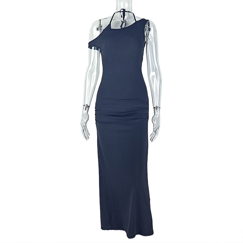 Backless Hanging Neck Slit Long Dress