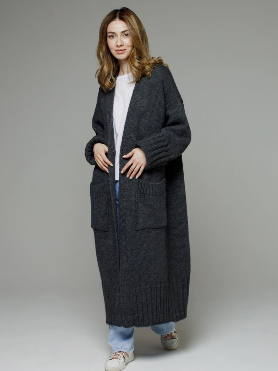 Open Front Dropped Shoulder Cardigan
