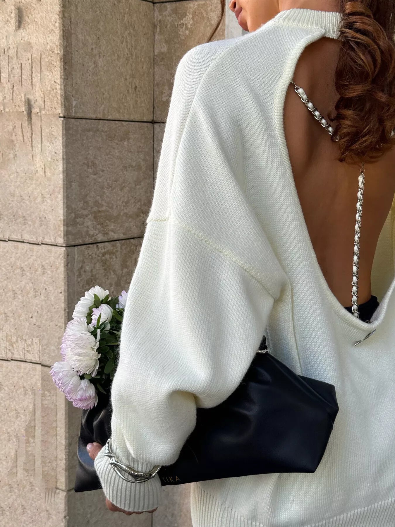 Cutout Dropped Shoulder Sweater