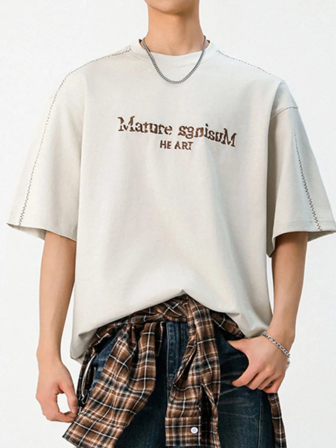 Letter Round Neck Half Sleeve T-Shirt