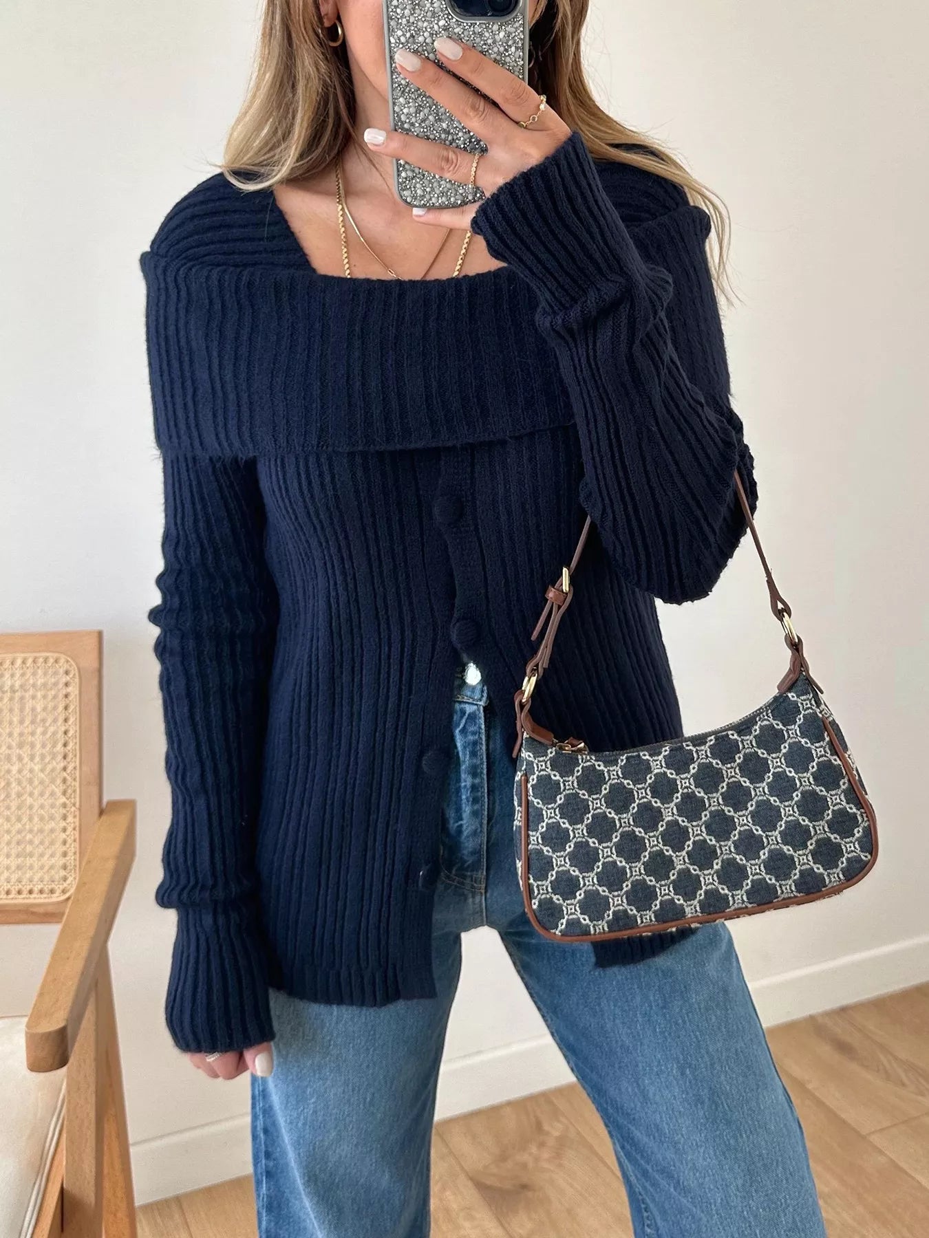 Textured Slit Front Knit Top