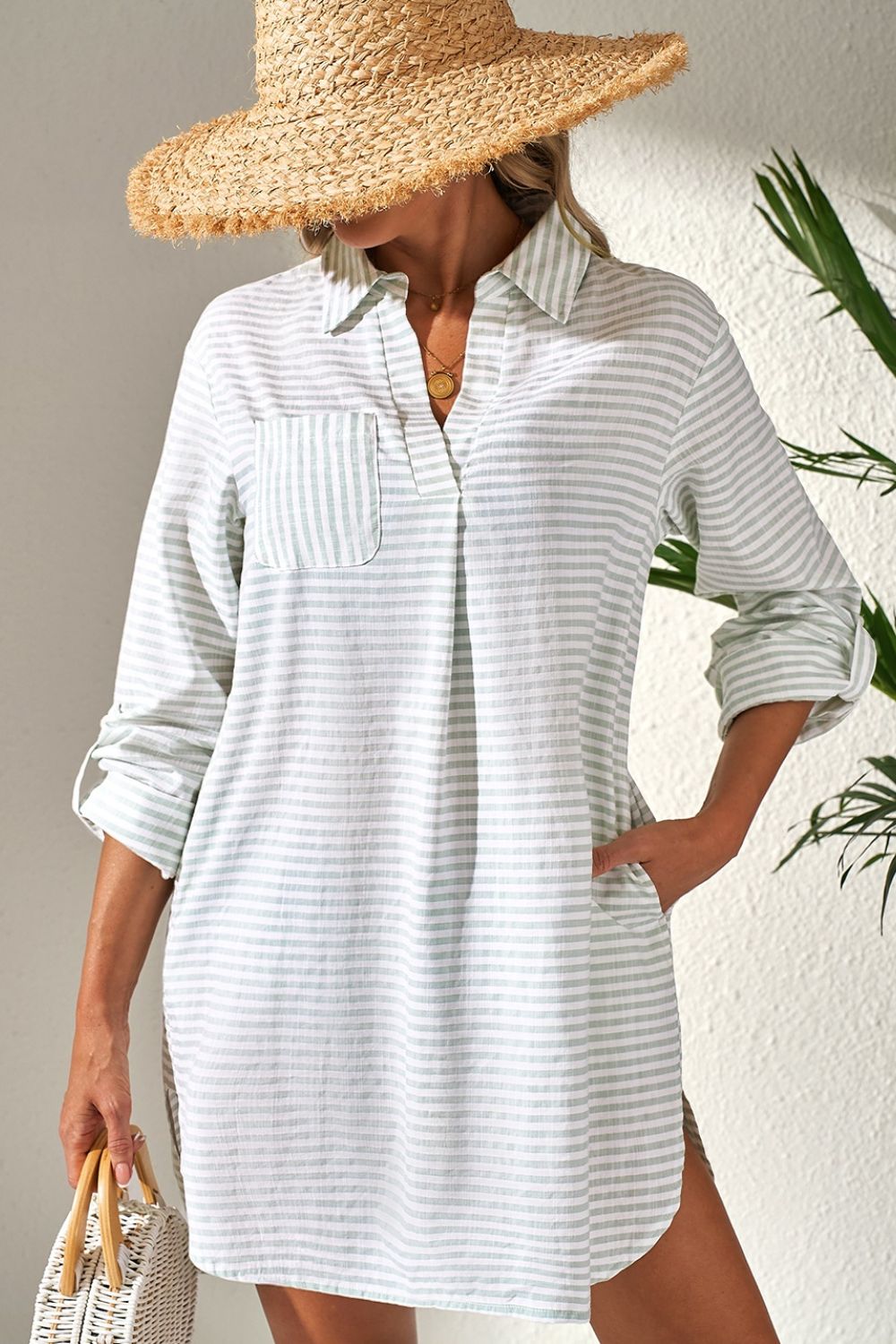 Striped Long Sleeve Mini Shirt Dress