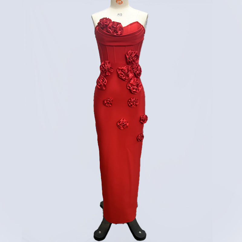 Strapless flower bandage dress