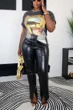 Lace up high waisted split leather pants