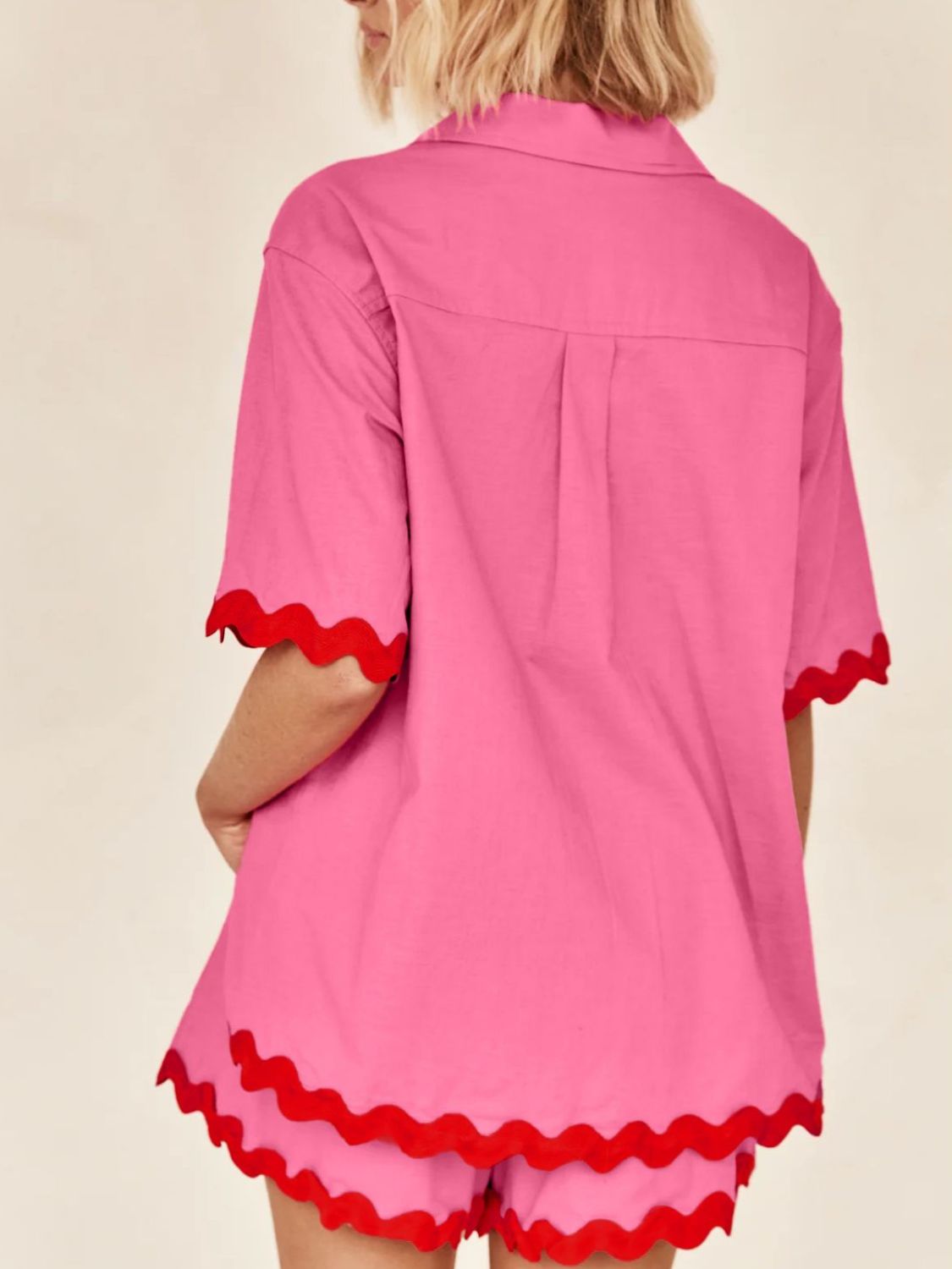 Contrast Trim Half Sleeve Shorts Set