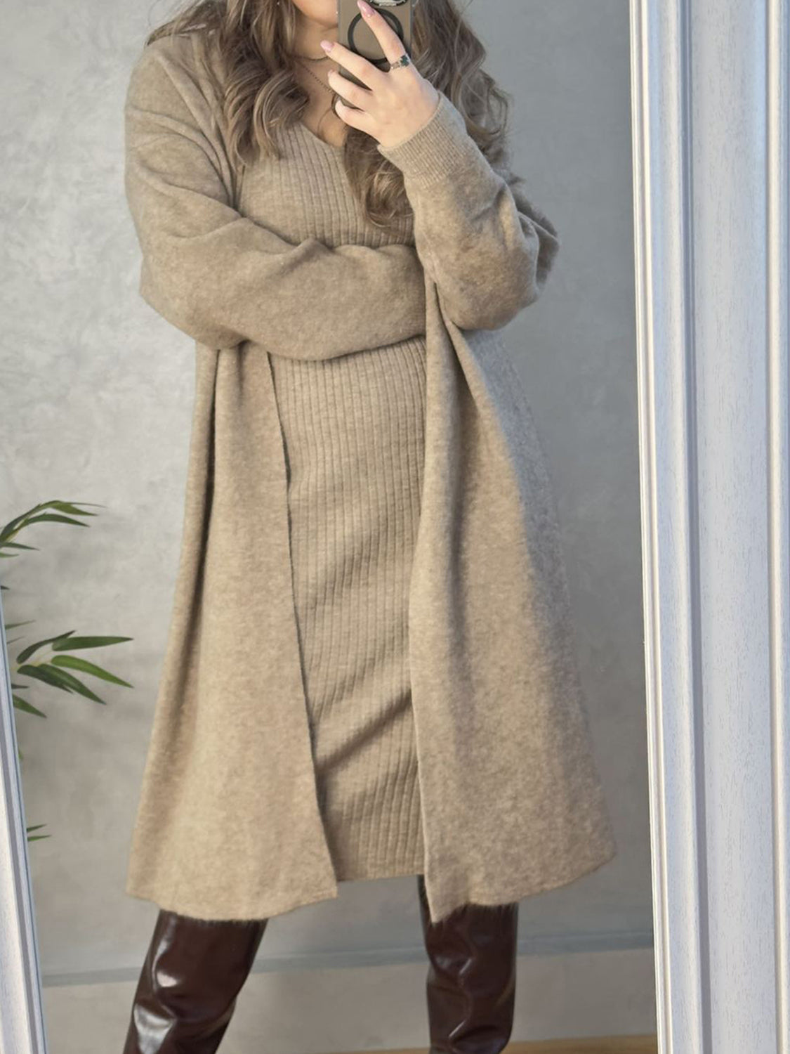 Open Front Cardigan Sweater Set
