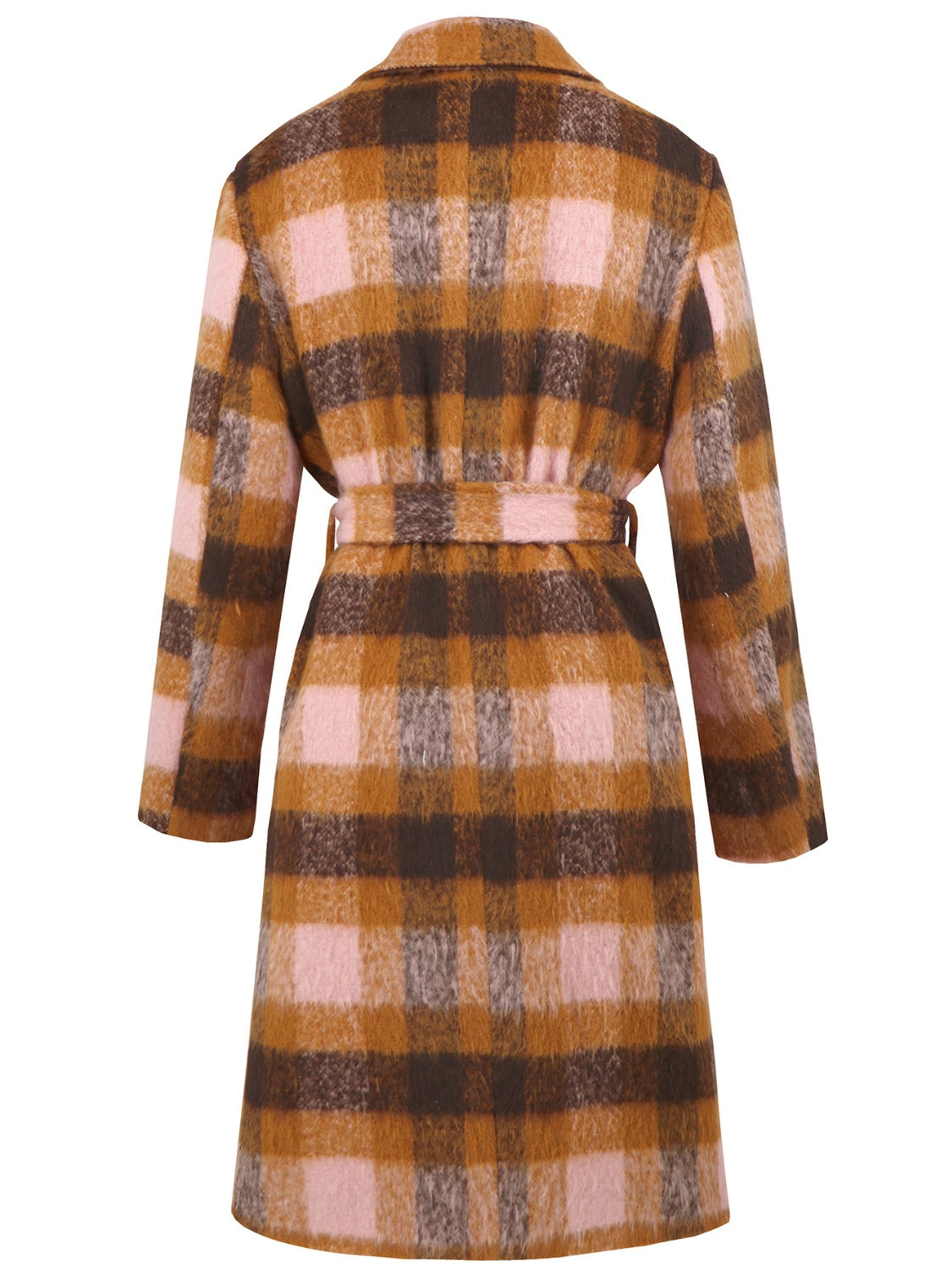 Tied Plaid Collared Coat