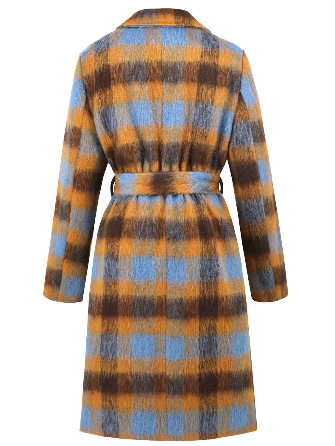 Tied Plaid Collared Coat