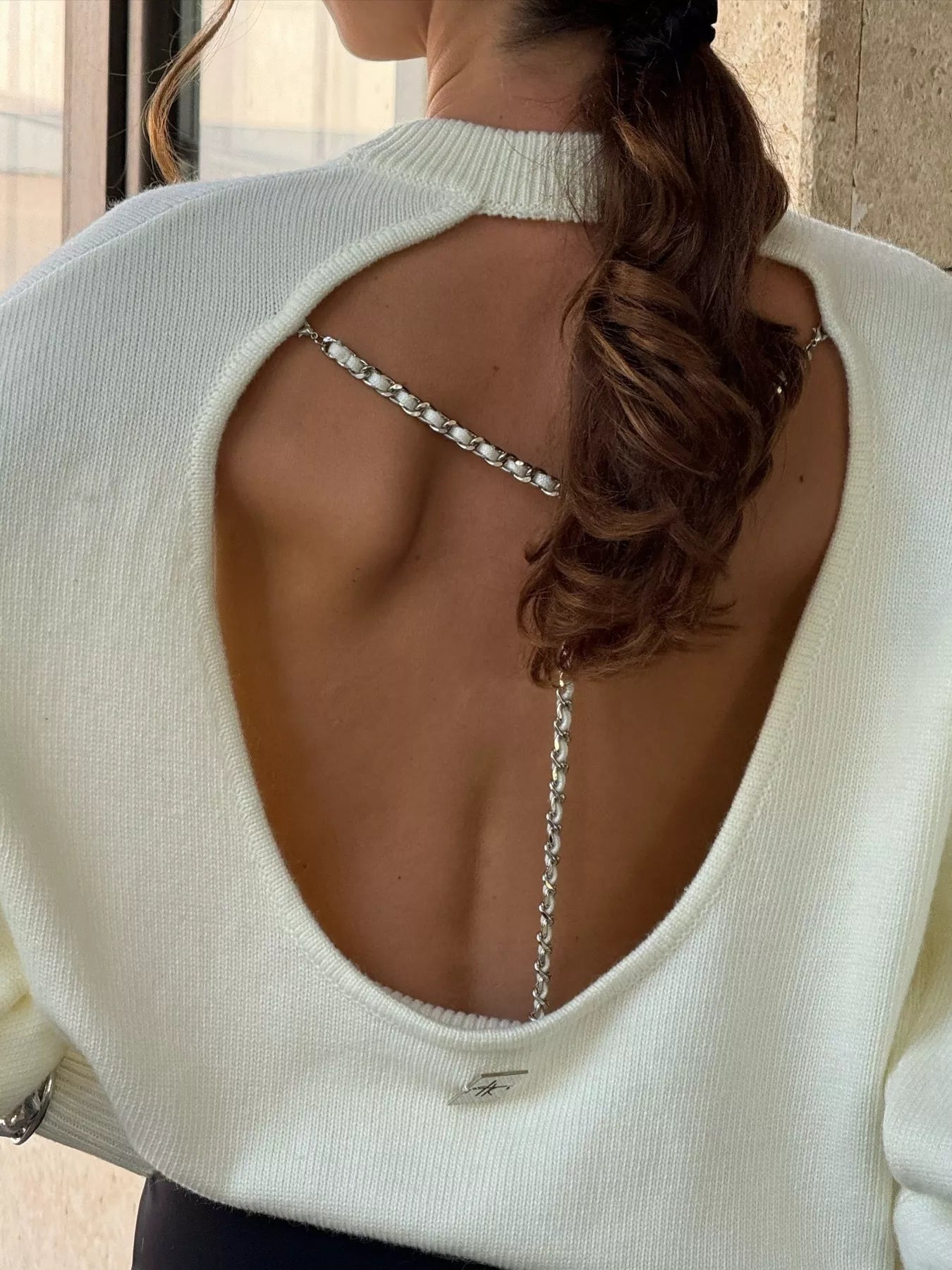 Cutout Dropped Shoulder Sweater