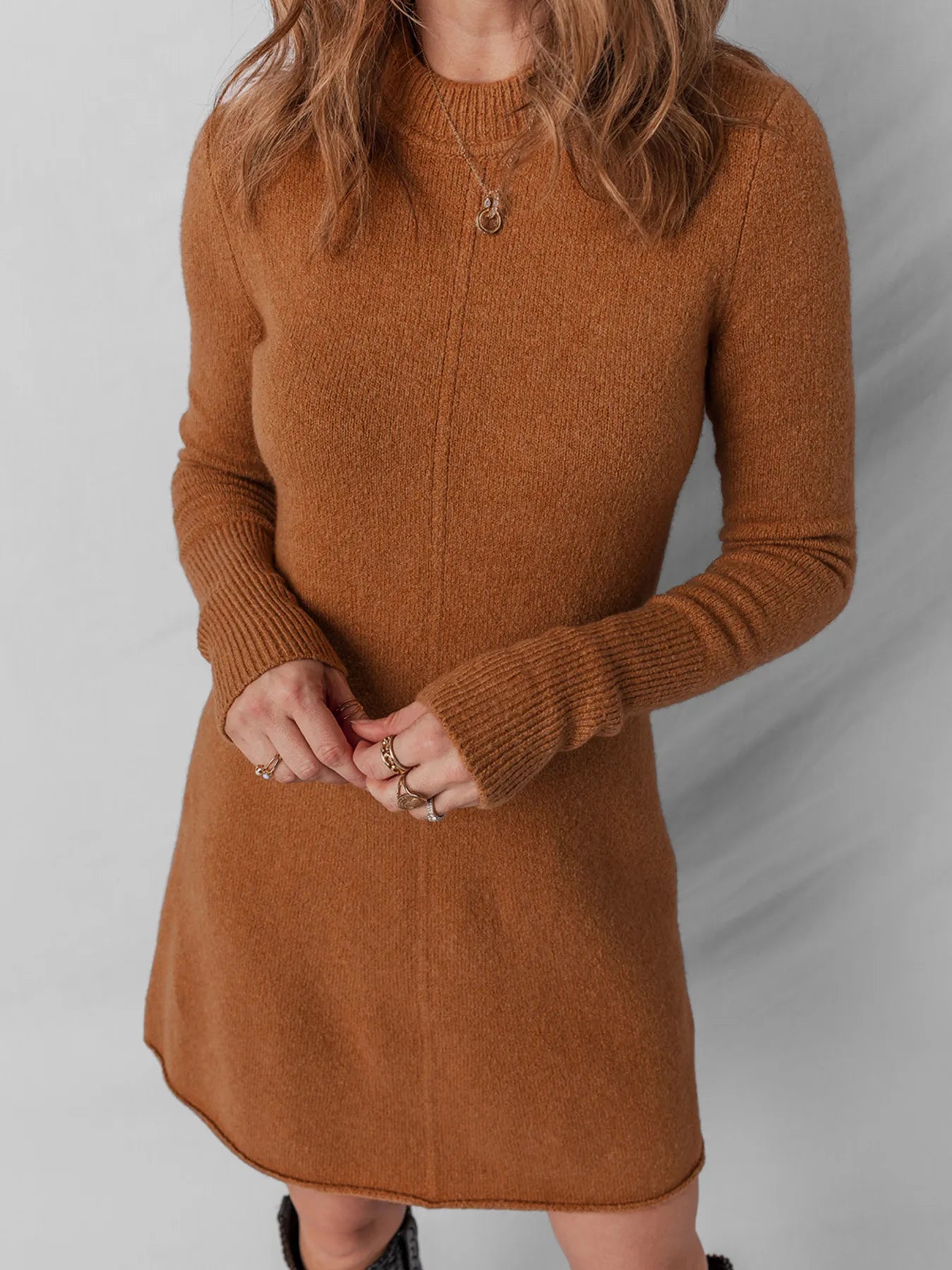 Ribbed Detail Mini Sweater Dress