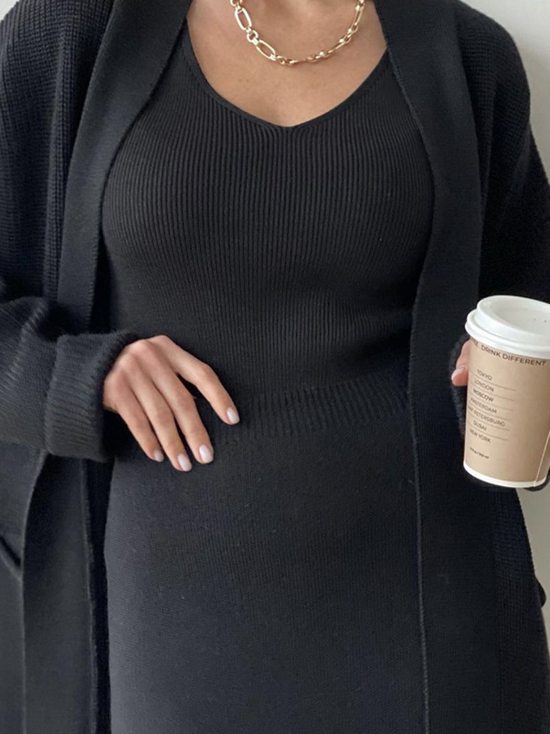 Pocketed Cardigan Skirt Set