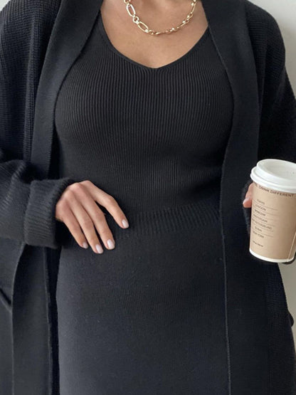 Pocketed Cardigan Skirt Set