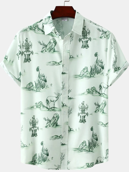 Men's Plus Size Printed Button-Up Shirt