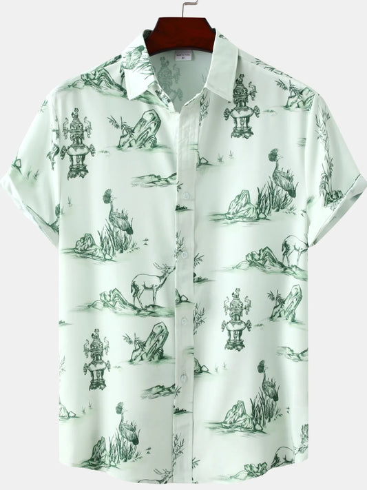 Men's Plus Size Printed Button-Up Shirt