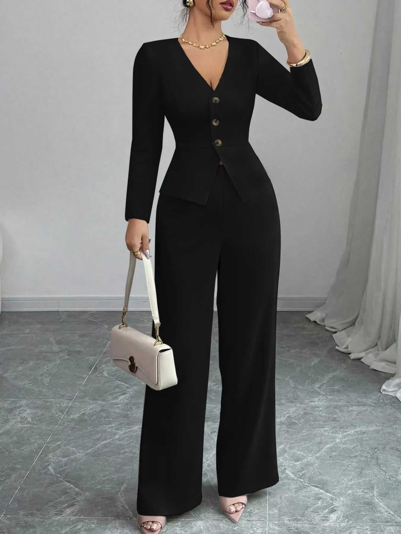 Button Up Pants Set
