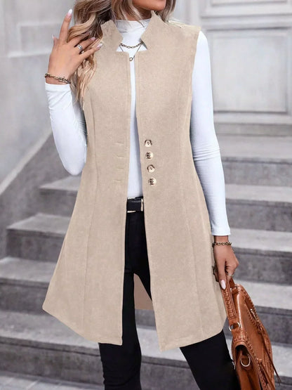 Button Up Sleeveless Longline Vest Coat