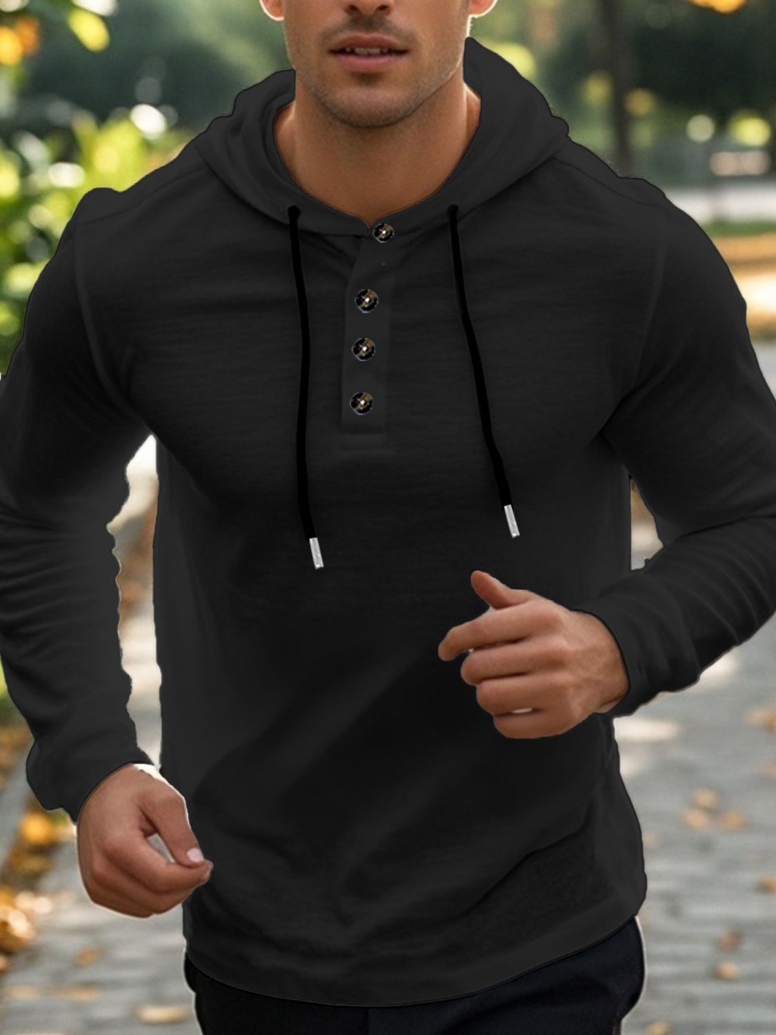 Men's Full Size Button Detail Hoodie