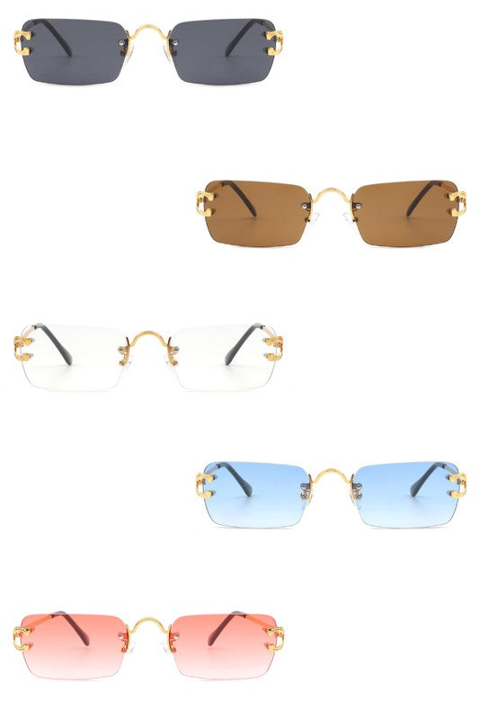 Rimless Retro Rectangle Tinted Sunglasses