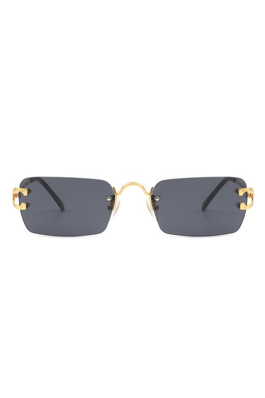 Rimless Retro Rectangle Tinted Sunglasses