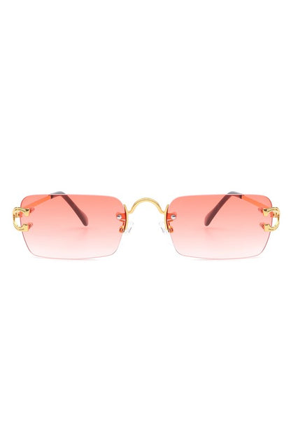 Rimless Retro Rectangle Tinted Sunglasses