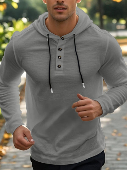 Men's Full Size Button Detail Hoodie