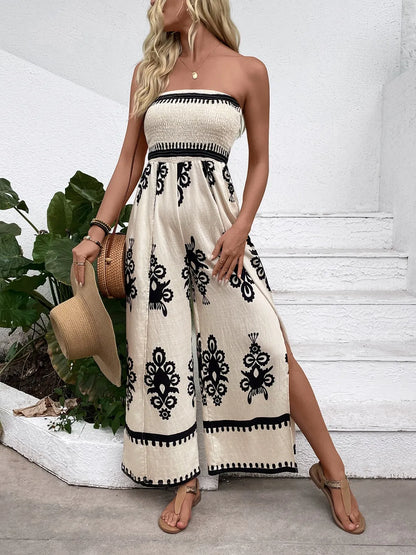 Off Shoulder Printed Wide Leg Jumpsuit