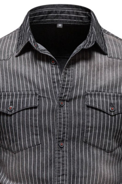 Men's Striped Button Down Denim Shirt