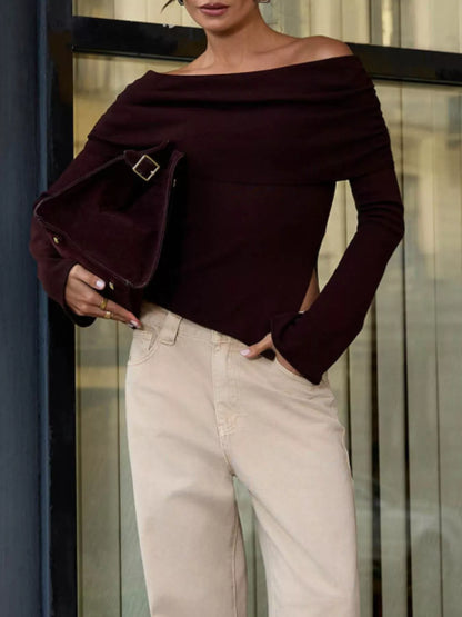 Asymmetrical Off-Shoulder Knit Top