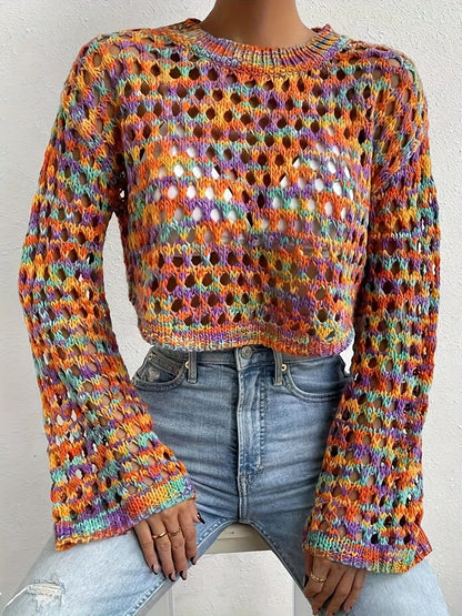 Rainbow Crochet Cropped Sweater