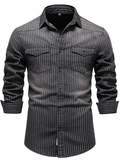 Men's Striped Button Down Denim Shirt