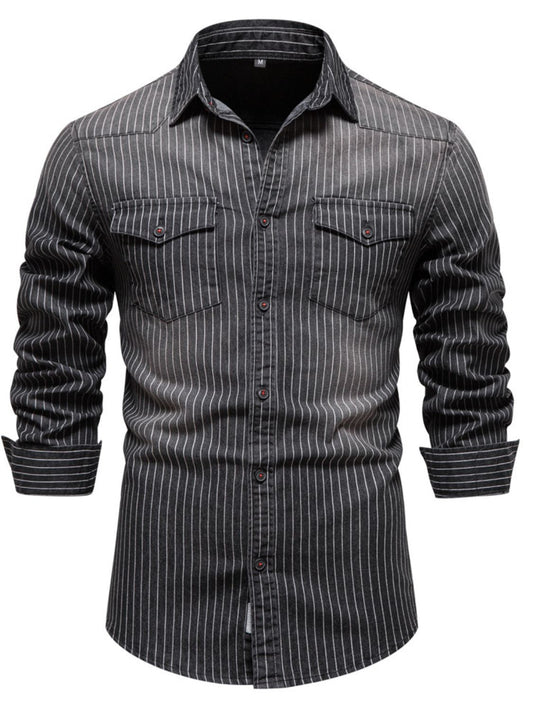 Men's Striped Button Down Denim Shirt