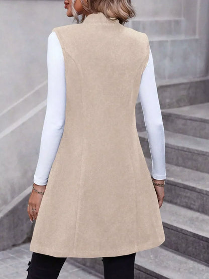 Button Up Sleeveless Longline Vest Coat