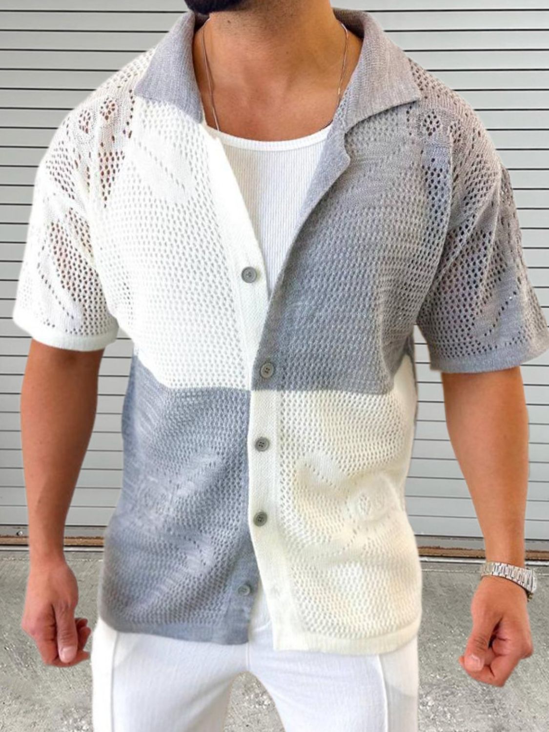 Men's Button Down Hollow Out Shirt