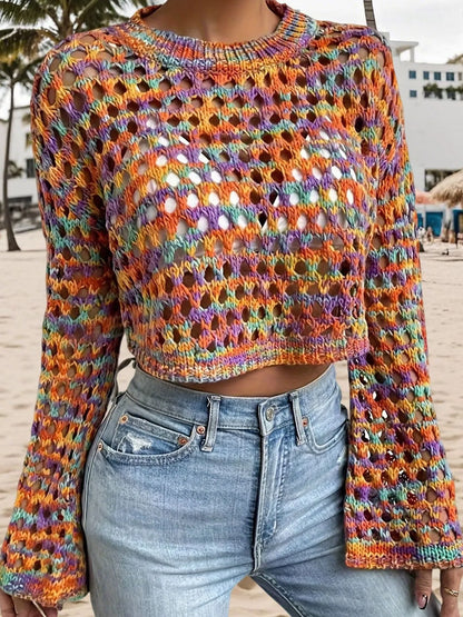 Rainbow Crochet Cropped Sweater
