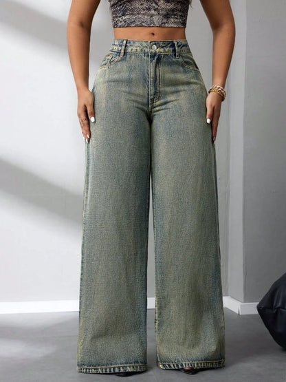Trendy High Waist Wide Leg Jeans