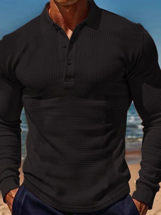 Men's Full Size Waffle-Knit Button Polo