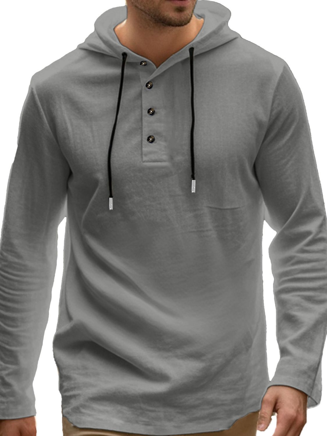 Men's Full Size Button Detail Hoodie
