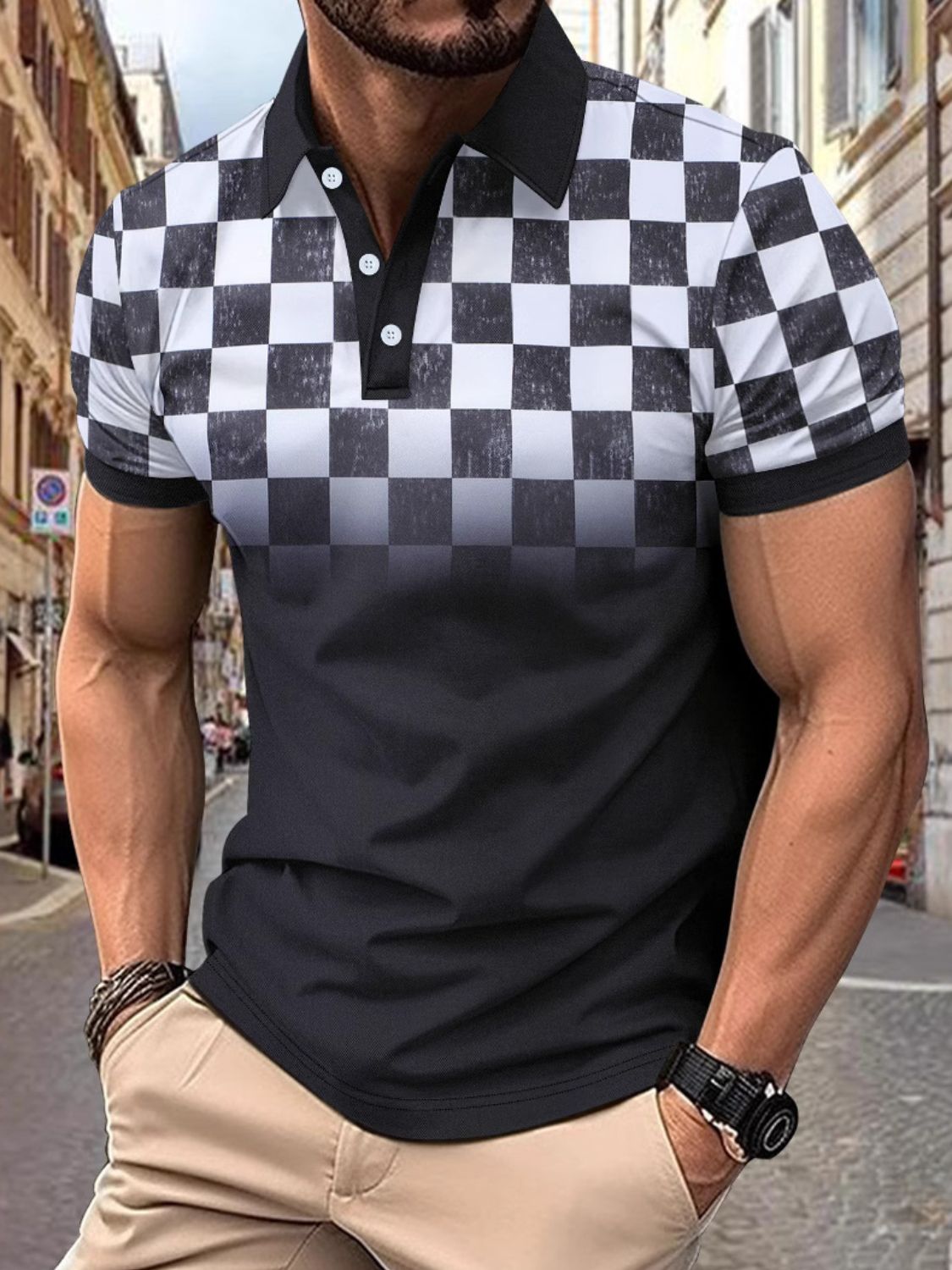 Men's Full Size Checkered Polo Top