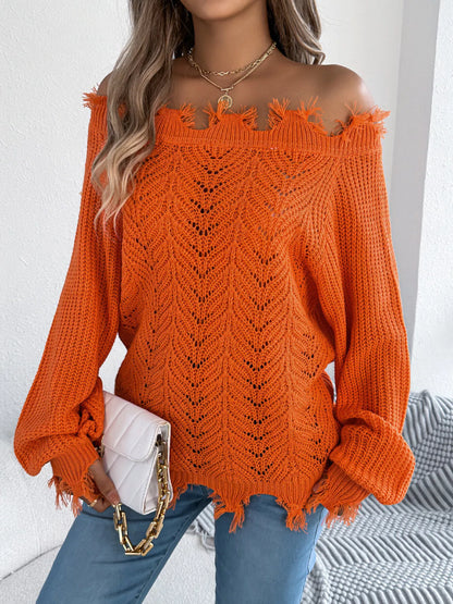 Distressed Off-Shoulder Sweater