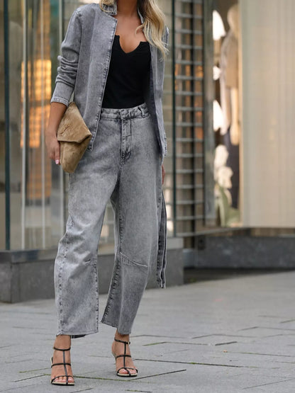 Long Sleeve Wide Leg Denim Set